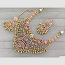 Rajwadi Collection Glam Pota Stone Beads And Pearl Elephent Design Necklace Set