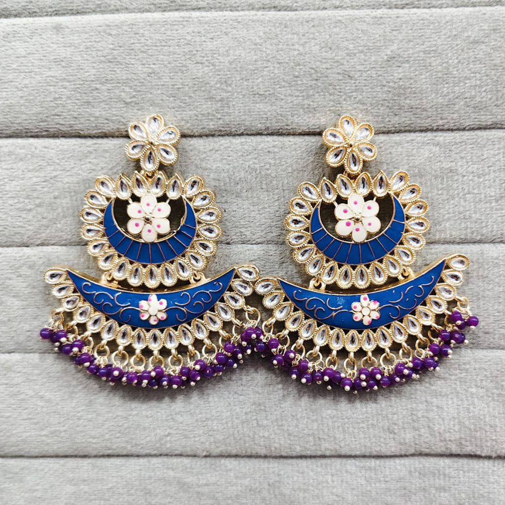 Rajwadi Collection Traditional Kundan Stone And Pearl  Meenakari Dangler Earrings