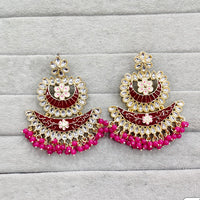 Rajwadi Collection Traditional Kundan Stone And Pearl  Meenakari Dangler Earrings