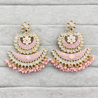 Rajwadi Collection Traditional Kundan Stone And Pearl  Meenakari Dangler Earrings
