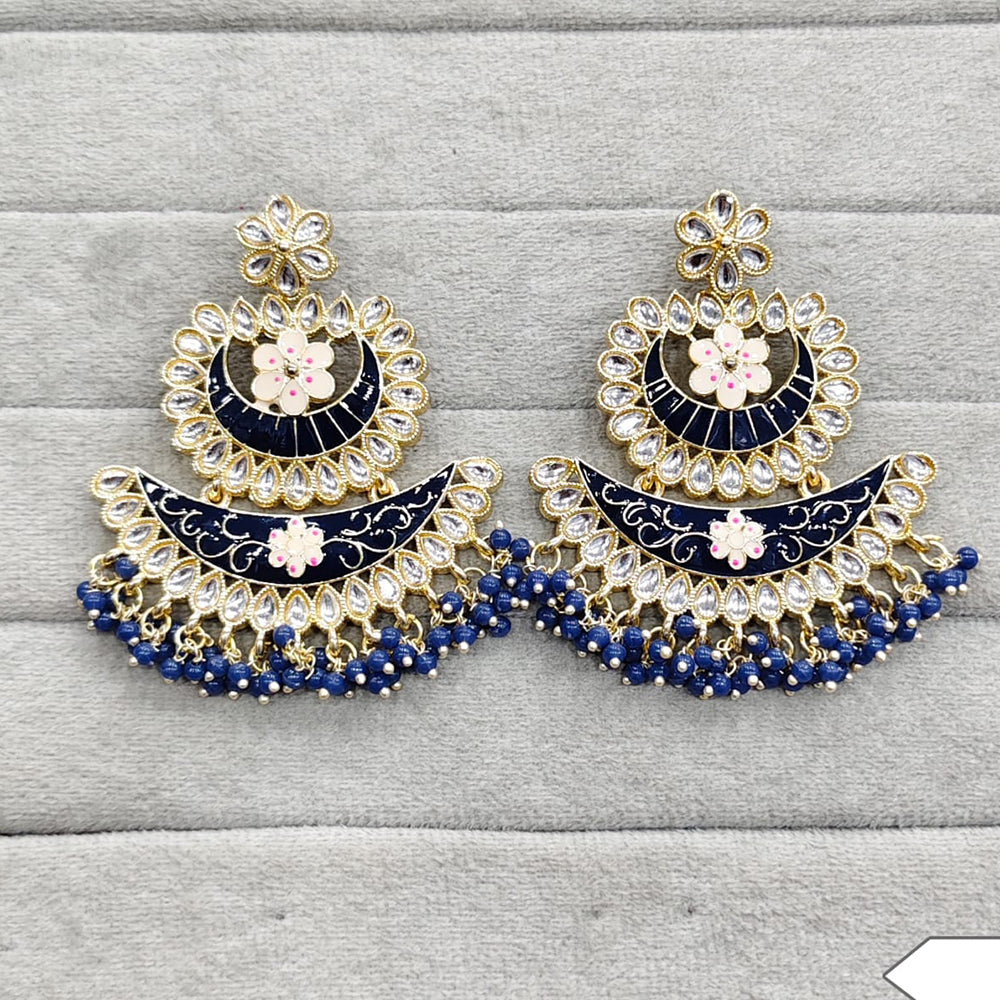 Rajwadi Collection Traditional Kundan Stone And Pearl  Meenakari Dangler Earrings