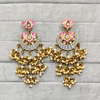 Rajwadi Collection Traditional Crystal Stone And Pearl  Meenakari Dangler Earrings