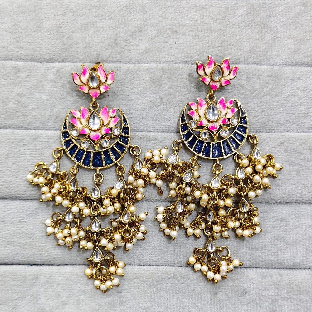 Rajwadi Collection Traditional Crystal Stone And Pearl  Meenakari Dangler Earrings