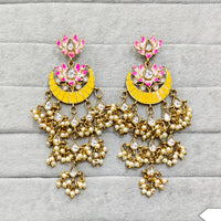 Rajwadi Collection Traditional Crystal Stone And Pearl  Meenakari Dangler Earrings