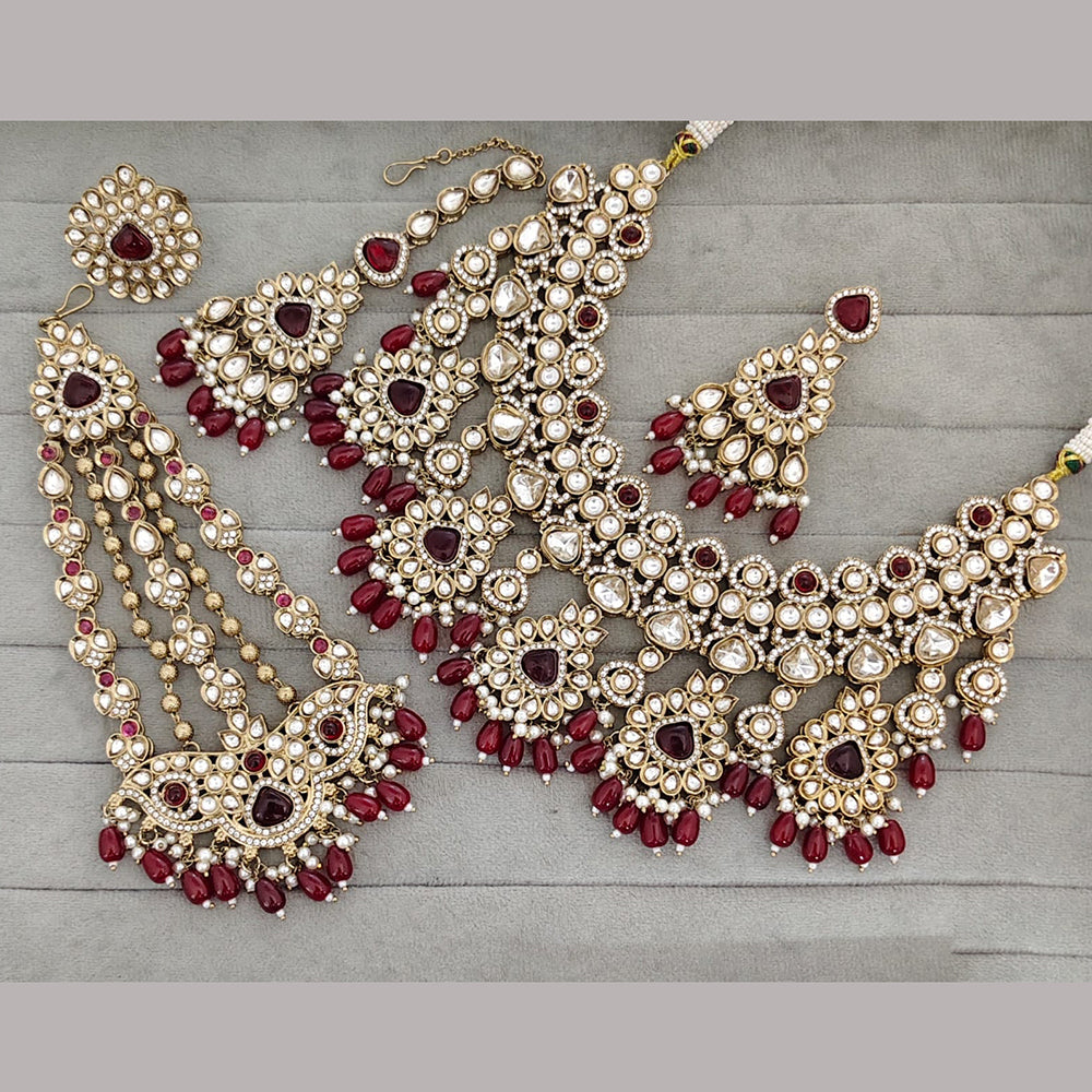 Rajwadi Collection Royal Polki Kundan Beaded Semi Bridal Jewellery Set