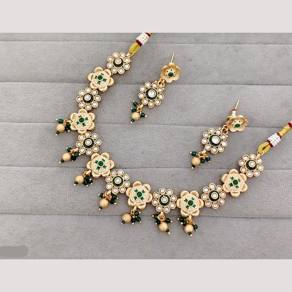 Rajwadi Collection Kundan Stone And Meenakari Gold Plated Necklace Set