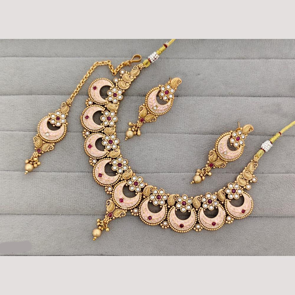 Rajwadi Collection Pota  Stone Gold Plated Necklace Set