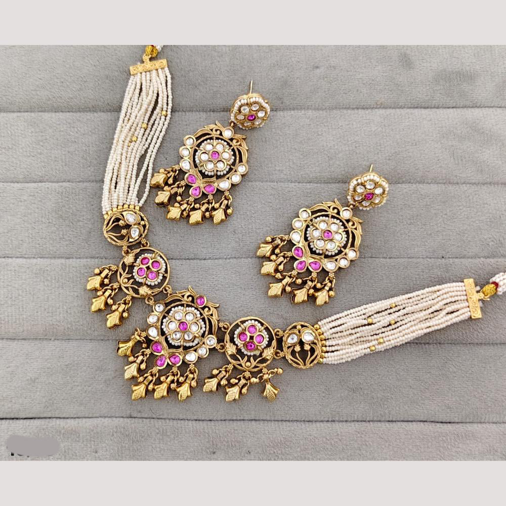 Rajwadi Collection Kundan Stone Gold Plated Necklace Set