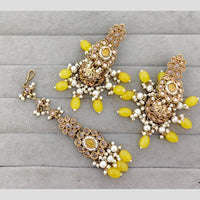 Rajwadi Collection Royal Crystal Stone And Pearl Designer Jhumki Earrings With Maangtikka