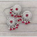 Rajwadi Collection Royal Crystal Stone And Pearl Designer Dangler Earrings With Maangtikka