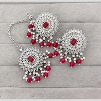 Rajwadi Collection Royal Crystal Stone And Pearl Designer Dangler Earrings With Maangtikka