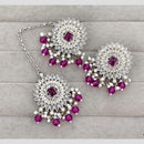 Rajwadi Collection Royal Crystal Stone And Pearl Designer Dangler Earrings With Maangtikka