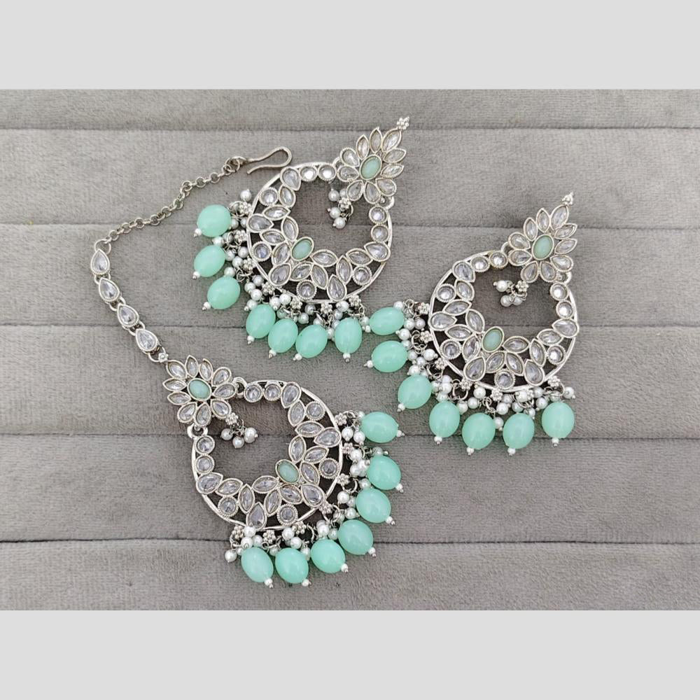 Rajwadi Collection Royal Crystal Stone And Pearl Designer Dangler Earrings With Maangtikka