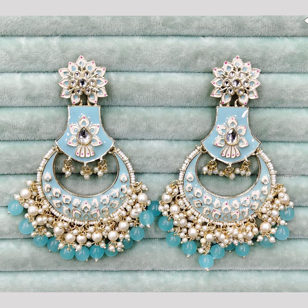 Rajwadi Collection Elegant Kundan Stone and Pearl  Meenakari Dangler Earrings