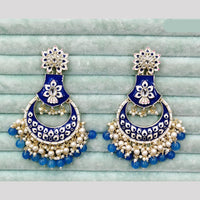 Rajwadi Collection Elegant Kundan Stone and Pearl  Meenakari Dangler Earrings