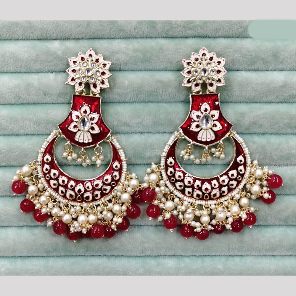 Rajwadi Collection Elegant Kundan Stone and Pearl  Meenakari Dangler Earrings