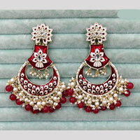 Rajwadi Collection Elegant Kundan Stone and Pearl  Meenakari Dangler Earrings