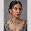 Rajwadi Collection Glam Pota Stone Beads And Pearl Traditional Choker Necklace Set