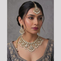 Rajwadi Collection Glam Pota Stone Beads And Pearl Traditional Choker Necklace Set