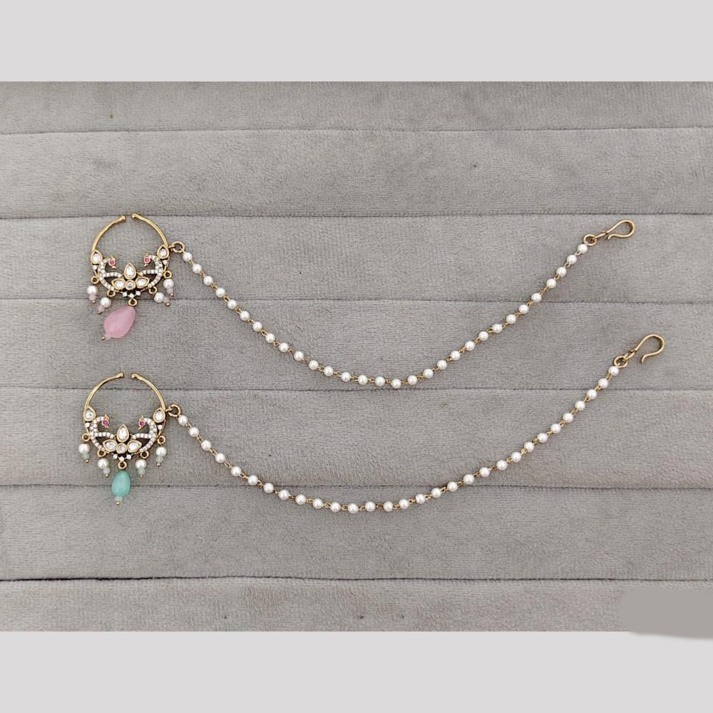 Rajwadi Collection Delicate Crystal Stone And Pearl Nose Ring