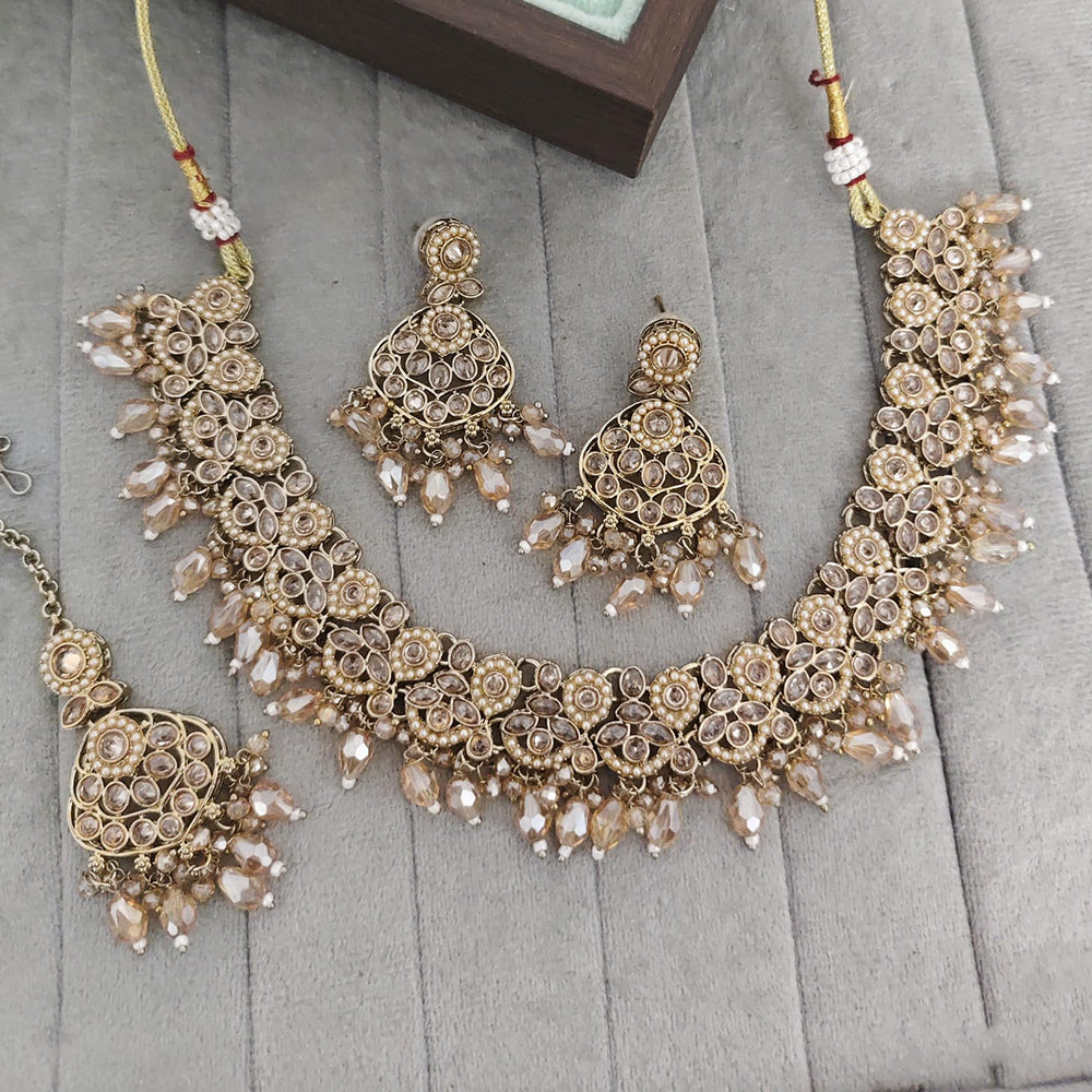 Rajwadi Collection Crystal Stone And Pearl Designer Necklace Set for Women