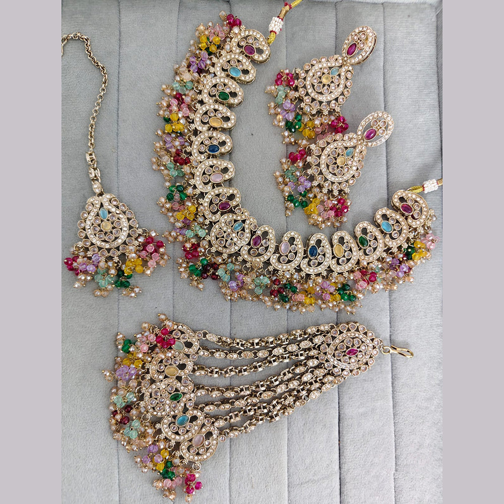 Rajwadi Collection Crystal Stone And Pearl Designer Necklace Set for Women