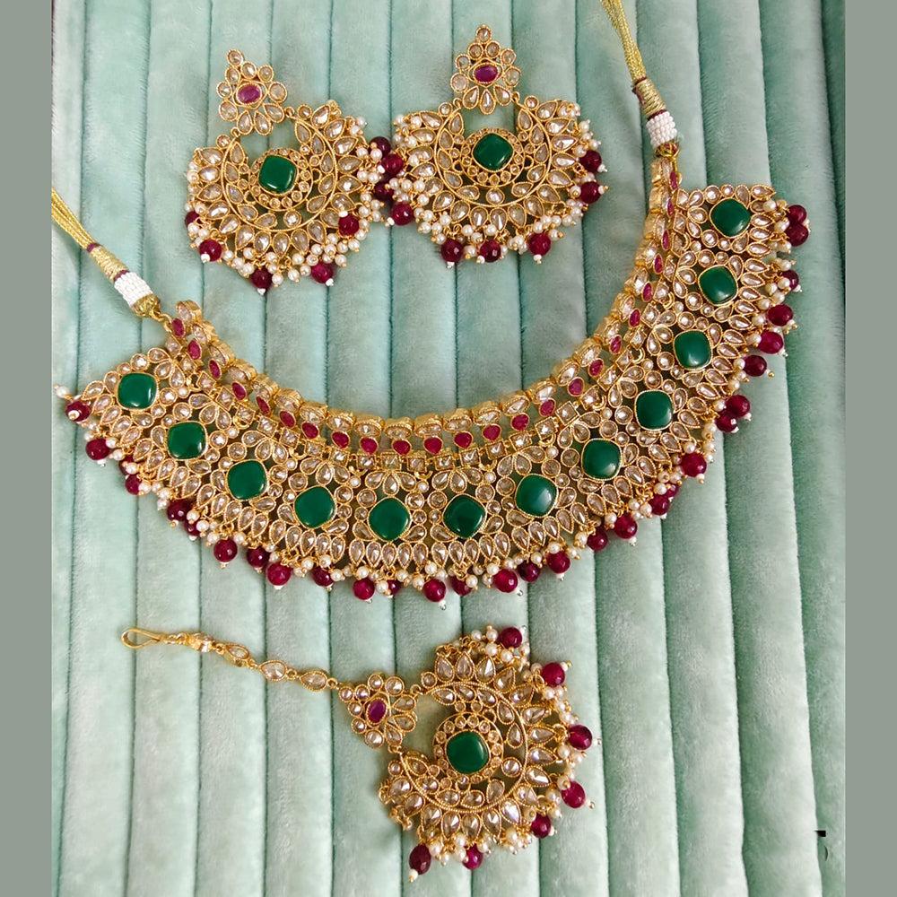 Rajwadi Collection Crystal Stone And Pearl Designer Choker Necklace Set for Women