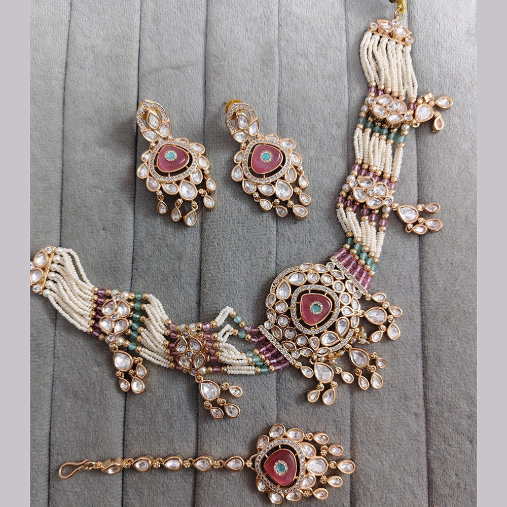 Rajwadi Collection Premium Polki Kundan Stone And Pearl Choker Necklace Set