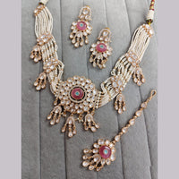 Rajwadi Collection Premium Polki Kundan Stone And Pearl Choker Necklace Set