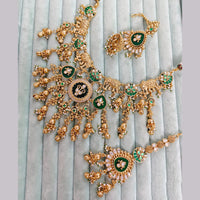Rajwadi Collection Premium Pota Stone And Pearl Elephant Necklace Set