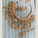 Rajwadi Collection Premium Pota Stone And Pearl Meenakari Necklace Set