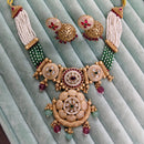 Rajwadi Collection Premium Pota Stone And Pearl Meenakari Necklace Set