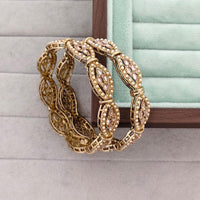 Rajwadi Collection Shimmer Crystal Stone And Pearl Bangles Set