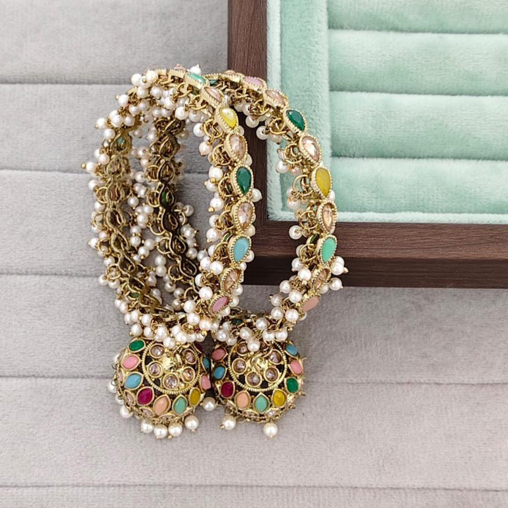 Rajwadi Collection Shimmer Crystal Stone And Pearl Bangles Set