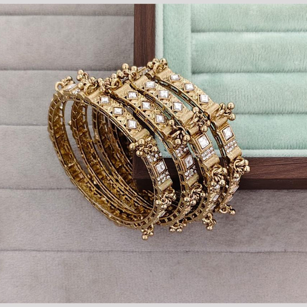 Rajwadi Collection Shimmer Crystal Stone And Pearl Bangles Set