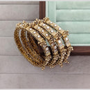 Rajwadi Collection Shimmer Crystal Stone And Pearl Bangles Set
