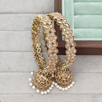 Rajwadi Collection Shimmer Crystal Stone And Pearl Bangles Set