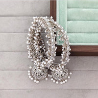 Rajwadi Collection Shimmer Crystal Stone And Pearl Bangles Set