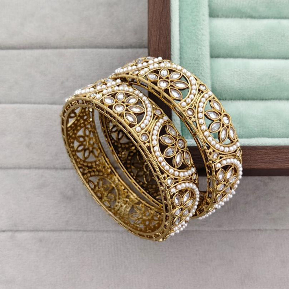 Rajwadi Collection Shimmer Crystal Stone And Pearl Bangles Set