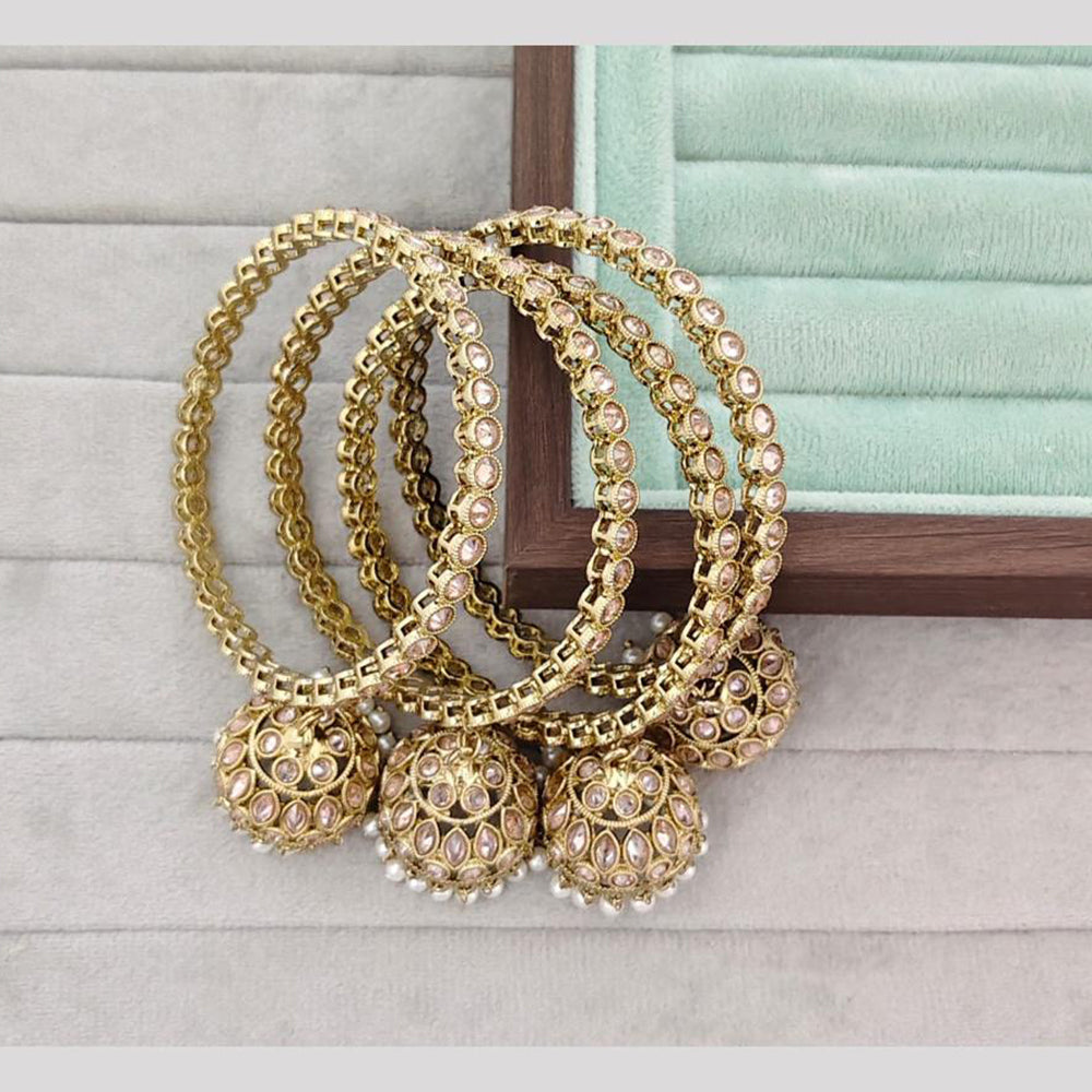 Rajwadi Collection Shimmer Crystal Stone And Pearl Bangles Set