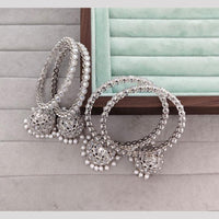 Rajwadi Collection Shimmer Crystal Stone And Pearl Bangles Set