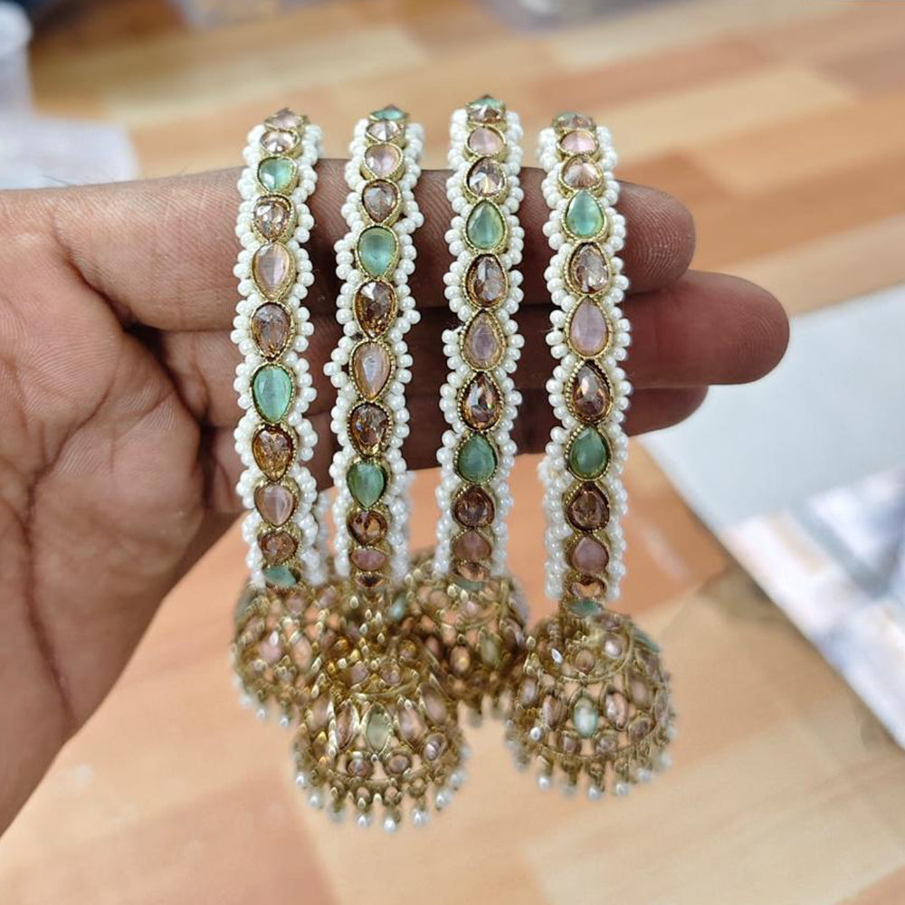 Rajwadi Collection Shimmer Crystal Stone And Pearl Bangles Set