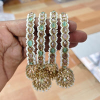 Rajwadi Collection Shimmer Crystal Stone And Pearl Bangles Set