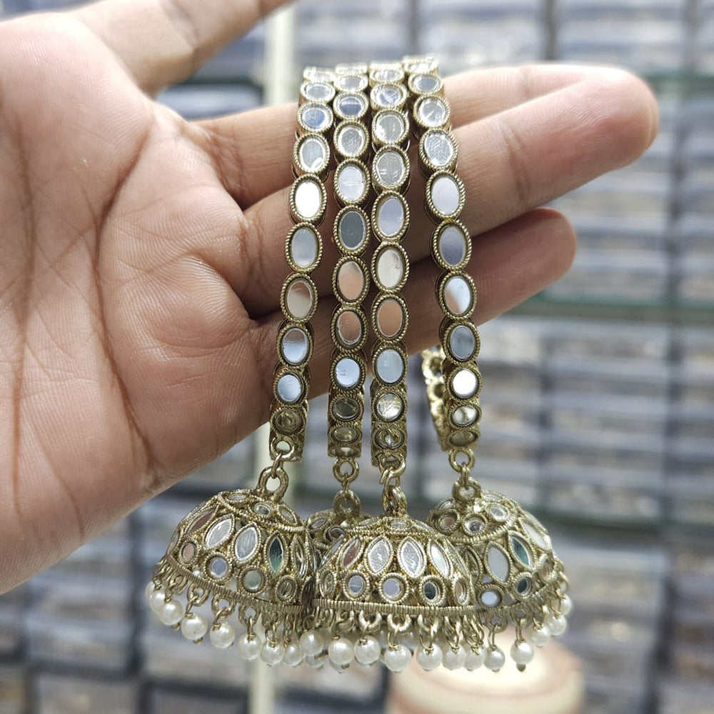 Rajwadi Collection Elegant Mirror And Pearl Bangles Set