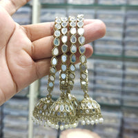 Rajwadi Collection Elegant Mirror And Pearl Bangles Set
