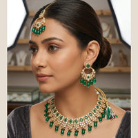 Rajwadi Collection Royal Kundan Stone And Beads Meenakari Necklace Set