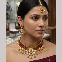 Rajwadi Collection Premium Pota Stone And Pearl Choker Necklace Set 