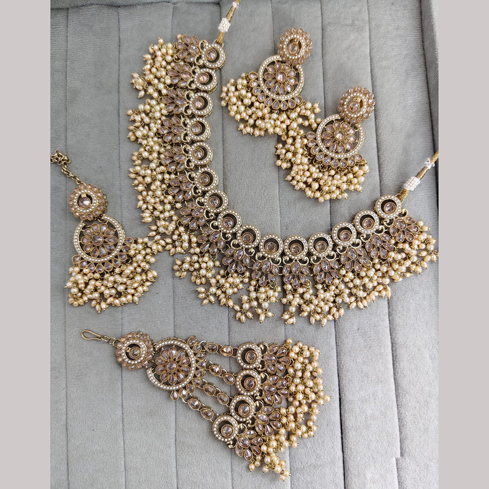 Rajwadi Collection Sparkling Crystal Stone And Pearl Necklace Set