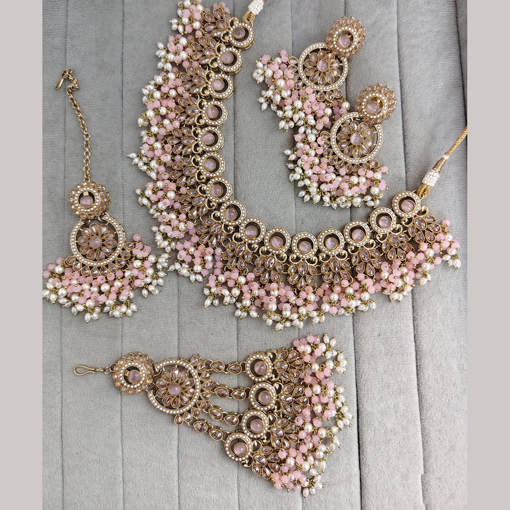 Rajwadi Collection Sparkling Crystal Stone And Pearl Necklace Set