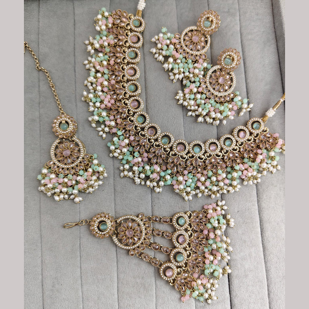Rajwadi Collection Sparkling Crystal Stone And Pearl Necklace Set